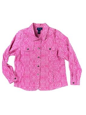 Woman’s Denim & Co pink paisley print button front jacket size XL
